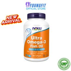 Viên Uống Dầu Cá Cô Đặc Ultra Omega-3 NOW Foods - Hỗ Trợ Tim Mạch, Chống Viêm, Giảm Mỡ Máu (Hộp 180 Viên)