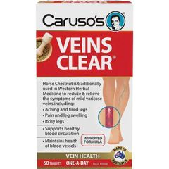 Viên Uống Hỗ Trợ Lưu Thông Máu Carusos Veins Clear 60 Viên - Cải Thiện Sức Khỏe Mạch Máu, Giảm Sưng Tấy Chân, Tăng Cường Sức Đề Kháng