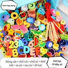 Bộ Xâu Hạt Gỗ Montessori Toti - Đồ Chơi Rèn Kỹ Năng Vận Động Tinh cho Bé 3-6 Tuổi, 163 Chi Tiết Chủ Đề Động Vật, Chữ Cái, Chữ Số