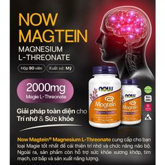 Viên Uống Bổ Sung Magie Hữu Cơ - Nhập Mỹ NOW Magtein Magnesium L-Threonate Bổ Não, Tăng Cường Nhận Thức, Trí Nhớ, Tập Trung, Hỗ Trợ Giấc Ngủ Sâu - Hộp 90 Viên Nhộng 