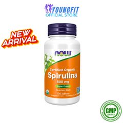 Viên Uống Tảo Xoắn Hữu Cơ Now Foods Spirulina - Siêu Thực Phẩm Chống Oxy Hóa Tăng Cường Sức Khỏe, Hộp 100-200 Viên