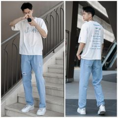 Quần Jean Baggy Nam Nữ Ống Suông Rách Xanh Nhạt Xám - Denim Thời Trang, Chất Liệu Cao Cấp, Đa Dạng Màu Sắc, Phù Hợp Mọi Phong Cách