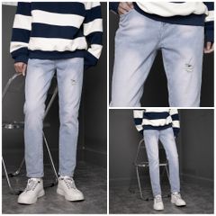 Quần Jean Nam Rách Gối Slimfit Màu Xanh Nhạt Co Giãn Bền Chất Bò DENIM - Phong Cách Thời Trang Hiện Đại 361 5679 0001 Pon.mens
