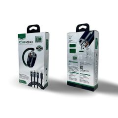 Bộ Dây Sạc 3in1 Lifepro L838 + Củ Sạc Nhanh PD3.0/QC4.0 Cho Ô Tô, Tích Hợp Hai Cổng Type-C và USB, Công Suất 55W