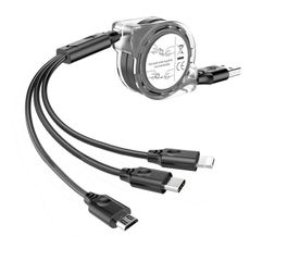 Cáp Sạc Dây Kéo Cuộn Tròn 3 Đầu Chống Rối 1M Hỗ Trợ Lightning, Micro USB, Type-C - Thiết Kế Hiện Đại, Tiện Ích Sử Dụng