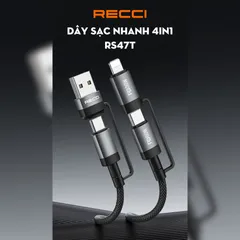 Dây Sạc Nhanh Ô Tô 4in1 RECCI RS47T - Sạc 60W Lightning/Type-C, Truyền Dữ Liệu Tốc Độ Cao, Chống Đứt, Rối, 120cm