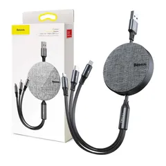 Cáp Sạc Nhanh Baseus Dây Rút 3 Trong 1 USB 1.2M (Xám Ghi)
