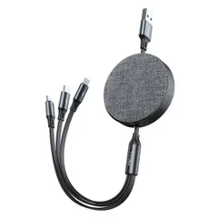 Cáp Sạc Nhanh Baseus Dây Rút 3 Trong 1 USB 1.2M (Xám Ghi)