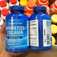 Viên Uống Collagen Thủy Phân Puritan’s Pride Hydrolyzed Collagen Type I, III 180 Viên - Tăng Cường Độ Đàn Hồi, Trẻ Hóa Da, Hàng Nhập Mỹ