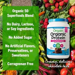 {date 12/25} Bột protein hữu cơ Orgain Organic protein & Super foods 918g Hương socola