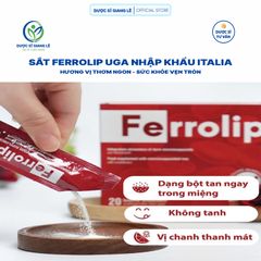 Sắt Bột Ferrolip UGA - Nhập Khẩu Italia, Dạng Tan Ngay Trong Miệng, Bổ Sung Sắt Cho Bà Bầu & Người Thiếu Máu, Hộp 20 Gói