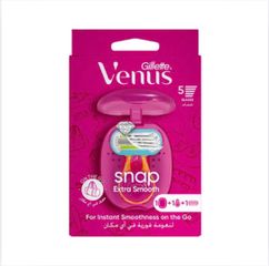 Dao cạo Gillette Venus Snap Extra Smooth - Bộ 5 lưỡi cạo, tay cầm mini và hộp bảo quản, an toàn cho da nhạy cảm