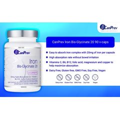 Viên Uống Sắt Iron Bisglycinate CanPrev - Hỗ Trợ Giảm Căng Thẳng, Cải Thiện Hệ Tuần Hoàn, Ngăn Ngừa Thiếu Máu (Hộp 90 Viên)