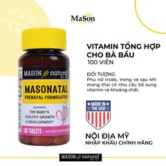 Vitamin Tổng Hợp Mason Natural Masonatal Prenatal - Hỗ Trợ Phụ Nữ Mang Thai và Sau Sinh, 100 Viên, Mỹ