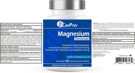 Viên Uống Magnesium L-Threonate CanPrev 120 viên - Hỗ Trợ Tăng Cường Nhận Thức, Giảm Căng Thẳng, Từ Canada