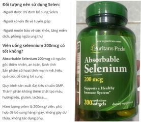 Viên uống Selen hấp thu 200mcg Puritan's Pride 200 viên - Tăng cường miễn dịch, hỗ trợ chức năng tuyến giáp từ Mỹ