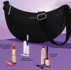 Set Quà Tặng Chăm Sóc Da Lancome - Túi Xách, Sữa Rửa Mặt 50ml, Mascara Nối Mi Dài Cực Đại, Son Thỏi Mini Màu 274