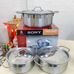 Bộ Nồi Inox Cao Cấp Sony 3 Tầng 16-18-24cm - Dụng Cụ Nấu Ăn Sang Trọng, Độ Bền Cao, Tiết Kiệm Năng Lượng