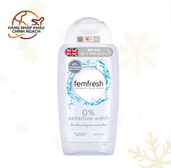 Dung dịch vệ sinh phụ nữ Femfresh 0% Sensitive Wash 250ml - Cho da nhạy cảm, làm sạch nhẹ nhàng và tươi mát suốt 24h