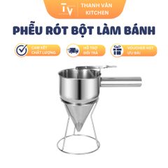 Phễu inox rót bột có giá đứng và tay cầm tiện dụng - Dụng cụ làm bánh chuyên nghiệp cho nhà bếp 130x200mm (TV664)