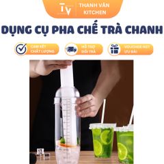 Bộ Dụng Cụ Pha Chế Trà Chanh Giã Tay - Bình Lắc Inox 1000ml, Chày Dầm & Đế Lót Cao Su - Dụng Cụ Nhà Bếp TVKITCHEN (TV99)
