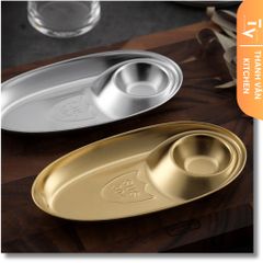 Dĩa Oval Inox 304 Có Chỗ Đựng Tương Hàn Quốc - Thiết Kế Sang Trọng, Đa Dụng Cho Bữa Ăn Thêm Hoàn Hảo (TV76)