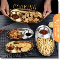 Dĩa Oval Inox 304 Có Chỗ Đựng Tương Hàn Quốc - Thiết Kế Sang Trọng, Đa Dụng Cho Bữa Ăn Thêm Hoàn Hảo (TV76)