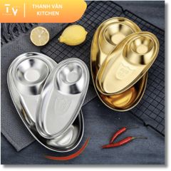 Dĩa Oval Inox 304 Có Chỗ Đựng Tương Hàn Quốc - Thiết Kế Sang Trọng, Đa Dụng Cho Bữa Ăn Thêm Hoàn Hảo (TV76)
