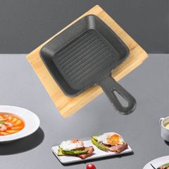 Chảo Gang Vuông Có Tay Cầm Chống Bỏng - Chảo Trứng Cuộn Beefsteak Gọn Nhẹ Kèm Đế Gỗ - Đồ Gia Dụng Nhà Bếp TVKITCHEN  (TV73)