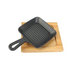 Chảo Gang Vuông Có Tay Cầm Chống Bỏng - Chảo Trứng Cuộn Beefsteak Gọn Nhẹ Kèm Đế Gỗ - Đồ Gia Dụng Nhà Bếp TVKITCHEN  (TV73)