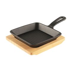 Chảo Gang Vuông Có Tay Cầm Chống Bỏng - Chảo Trứng Cuộn Beefsteak Gọn Nhẹ Kèm Đế Gỗ - Đồ Gia Dụng Nhà Bếp TVKITCHEN  (TV73)