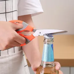 Kéo Đa Năng Nhà Bếp Siêu Bén - Kéo Cắt Gà Tiện Dụng Cán Nhựa Phối Cam - Xám | TVKITCHEN (TV22)