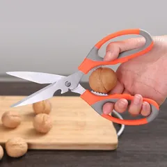 Kéo Đa Năng Nhà Bếp Siêu Bén - Kéo Cắt Gà Tiện Dụng Cán Nhựa Phối Cam - Xám | TVKITCHEN (TV22)