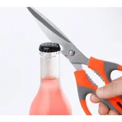 Kéo Đa Năng Nhà Bếp Siêu Bén - Kéo Cắt Gà Tiện Dụng Cán Nhựa Phối Cam - Xám | TVKITCHEN (TV22)