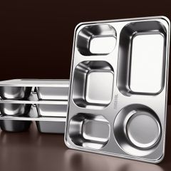 Khay cơm inox 5 ngăn tiện dụng - Dày inox 201, 304 không gỉ, lý tưởng cho văn phòng và gia đình - TVKITCHEN (TV370)