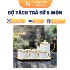 Bộ tách trà sứ cao cấp 8 món 6612 - Đồ gia dụng nhà bếp sang trọng, quà tặng hoàn hảo cho người yêu thích trà (TV98)