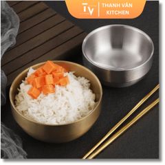 Bát inox 304 hai lớp có nắp mạ vàng bạc kiểu Hàn Quốc - Đồ gia dụng an toàn cho gia đình, dễ vệ sinh, bền bỉ (TV78)