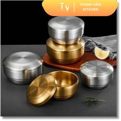 Bát inox 304 hai lớp có nắp mạ vàng bạc kiểu Hàn Quốc - Đồ gia dụng an toàn cho gia đình, dễ vệ sinh, bền bỉ (TV78)