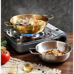 Chảo inox cao cấp 2 quai đáy bầu Hàn Quốc - Chảo sâu lòng đa năng trang trí món ăn HXG cho bếp tiện lợi (TV25)