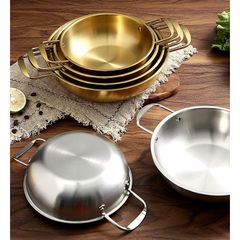 Chảo inox cao cấp 2 quai đáy bầu Hàn Quốc - Chảo sâu lòng đa năng trang trí món ăn HXG cho bếp tiện lợi (TV25)