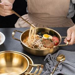 Chảo inox cao cấp 2 quai đáy bầu Hàn Quốc - Chảo sâu lòng đa năng trang trí món ăn HXG cho bếp tiện lợi (TV25)