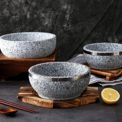 Thố Đá Tự Nhiên Viền Kim Loại Đế Gỗ - Tô Đá Đa Năng Dùng Cho Cơm Trộn, Phở - Sản Phẩm Gia Dụng Tiện Ích TVKITCHEN (TV352)