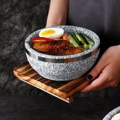 Thố Đá Tự Nhiên Viền Kim Loại Đế Gỗ - Tô Đá Đa Năng Dùng Cho Cơm Trộn, Phở - Sản Phẩm Gia Dụng Tiện Ích TVKITCHEN (TV352)