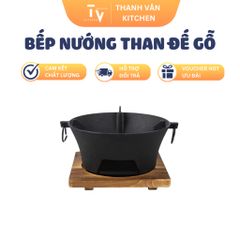 Bếp Nướng Than Tròn Gọn Nhẹ Kèm Đế Gỗ - Dụng Cụ Nấu Nướng Đơn Giản Cho Mọi Gia Đình - TVKITCHEN 23cm/26cm (TV648)