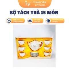 Bộ tách trà sứ cao cấp 15 món TVKITCHEN - Bộ dụng cụ nhà bếp sang trọng và tiện ích, quà tặng lý tưởng cho tín đồ trà (TV97)
