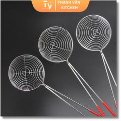 Vợt Vớt Trân Châu Inox Cán Đỏ - Dụng Cụ Tiện Lợi Cho Quán Trà Sữa, Vợt Thức Ăn Và Topping Kích Thước Đa Dạng (TV38)