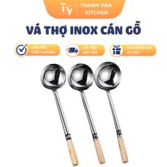Vá inox 304 cán gỗ cao cấp - Muôi múc canh nhà bếp chống gỉ sét, dụng cụ nấu ăn tiện lợi dành cho gia đình (TV384)