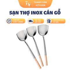 Sạn Xào Inox Cán Gỗ - Sạn Chiên Thức Ăn, Sạn Phẳng Chiên Cá Chất Lượng Cao - Dụng Cụ Nhà Bếp Tiện Dụng (TV451)