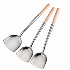 Sạn Xào Inox Cán Gỗ - Sạn Chiên Thức Ăn, Sạn Phẳng Chiên Cá Chất Lượng Cao - Dụng Cụ Nhà Bếp Tiện Dụng (TV451)