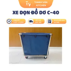 Xe Dọn Đồ Dơ C-40 Inox 201 - Thùng Đựng Đồ Nhà Bếp Đa Năng, Túi Vải Xanh, Kích Thước 900x650x850mm (TV558)